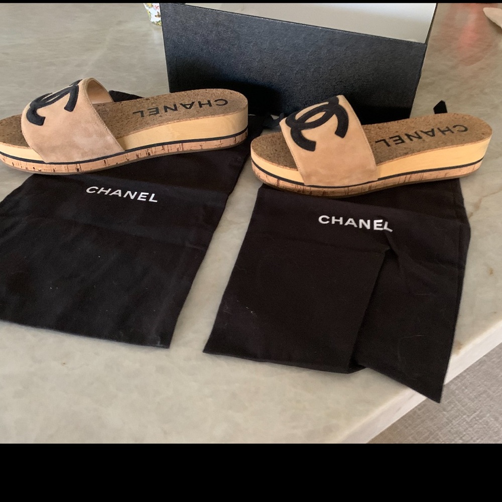 Chanel Suede Cork Mule Sandal Beige - Picture 6 of 13